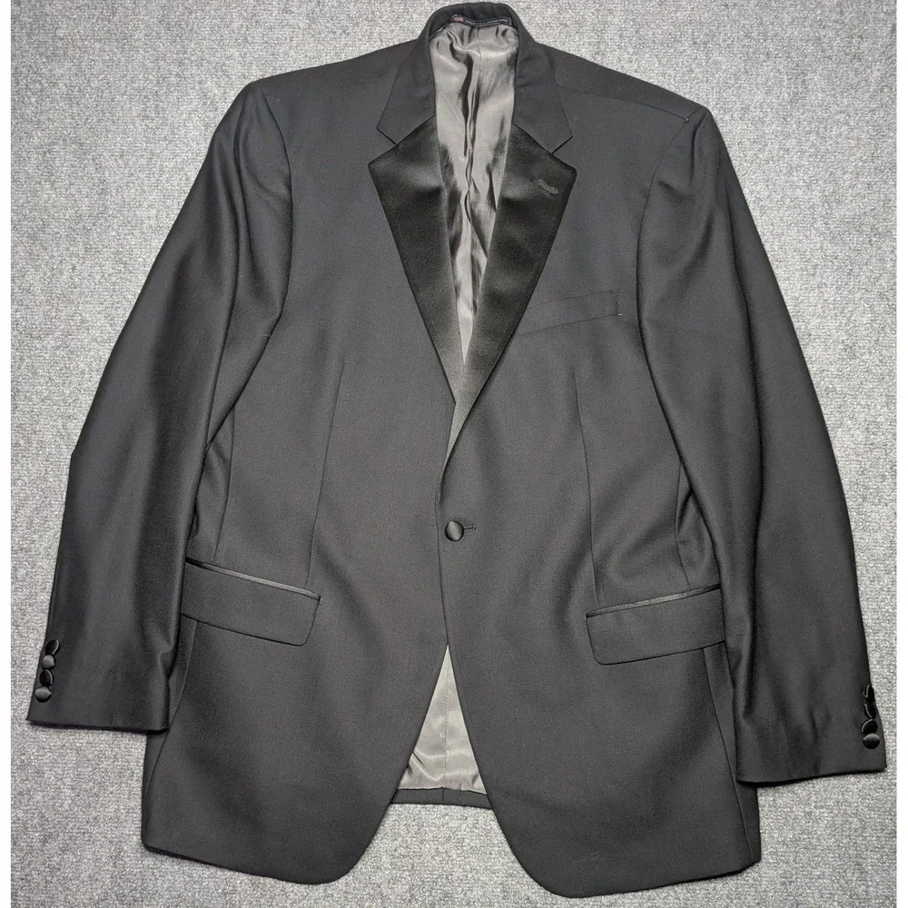 Hart Schaffner Marx Tuxedo Jacket 1‎ One Button Black 44L Hole**